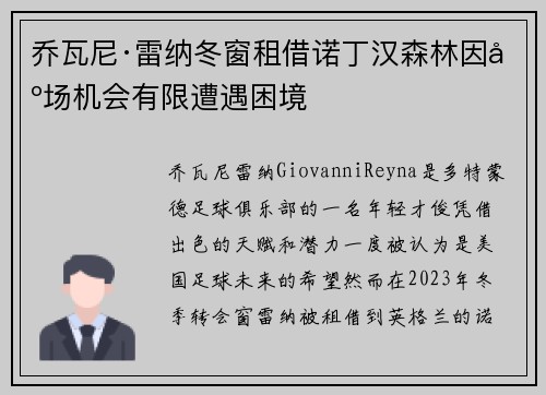 乔瓦尼·雷纳冬窗租借诺丁汉森林因出场机会有限遭遇困境 乔瓦尼·雷纳冬窗租借诺丁汉森林因出场机会有限遭遇困境